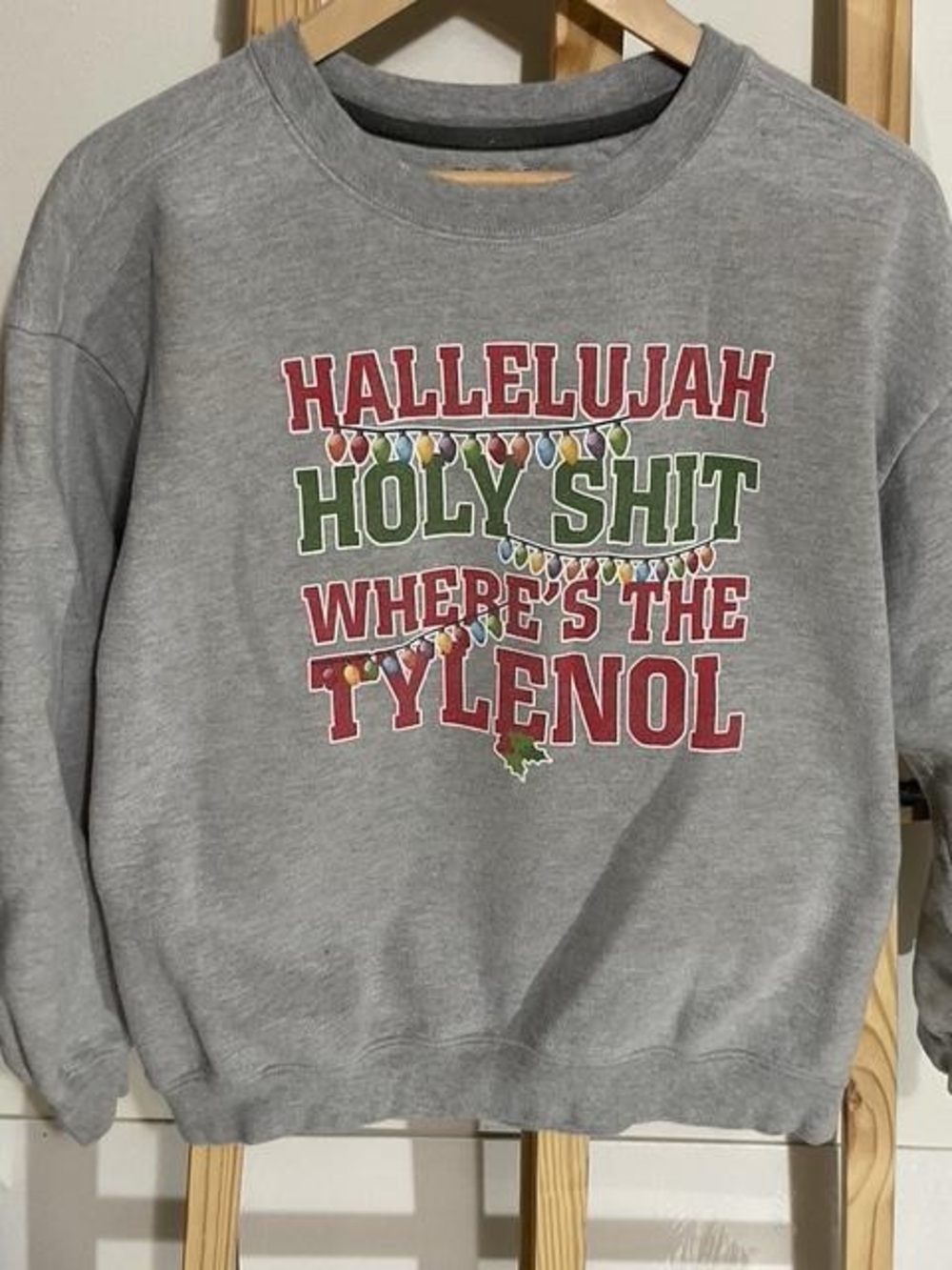 Gildan Gray Crewneck with Red and Green Holiday Text Graphic